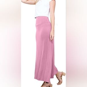 Azules Dust Rose Maxi Skirt Elegant, Soft, Stretchy Flowy Rayon Boho, High Waist